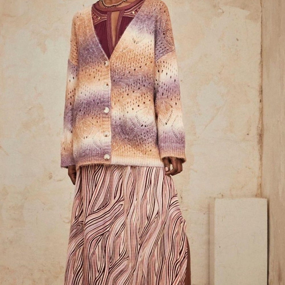 NKN Nekane Ombre Open Knit Oversized Cardigan Sweater Purple Cream M/L NWT